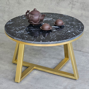Modern <b>White</b> Stone Tea <b>Table</b> with Iron Frame for Living Room-70x70cm - Product Image 3