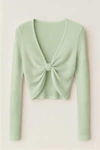 Ensemble de pulls pour femmes en coton 100% à col en V, à manches longues, à coupe régulière, à tricot côtelé solide, à devant torsadé, en gros, usine - Product Image 5