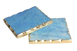 Vente en gros de 4 sous-verres en marbre blanc de qualité supérieure Encre bleue avec bords en feuille d'or Matériau en résine écologique Prix d'exportation - Product Image 5