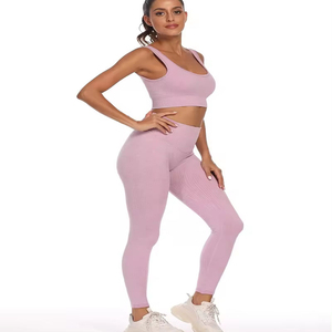 Conjunto de Yoga de 2 Piezas para Mujer, Secado Rápido, Transpirable, Resistente al Viento, Spandex/Poliéster, Ropa Deportiva con Logotipo Personalizado, Ropa de Entrenamiento de Alta Calidad - Product Image 4