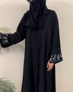 Venta al por mayor de lujo de satén Abaya para adultos pequeñas mujeres diseño personalizado vestido musulmán mangas con volantes estilo Dubái importado Turquía - Product Image 2
