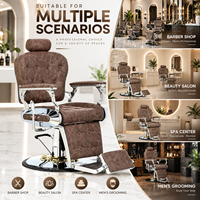 Fauteuil de Barbier Hydraulique Marron Vintage en Cuir PU Inclinable avec Repose-Pieds pour Salon de Coiffure Professionnel