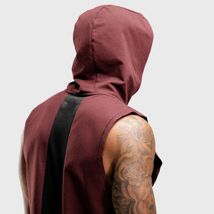 <b>Men's</b> Lightweight Breathable <b>Sleeveless</b> Gym <b>Hoodie</b> for Fitness Bodybuilding and Running Knitted with Embroidery Decoration - Product Image 4