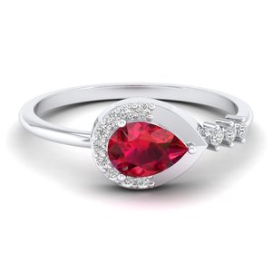 Anillo de Compromiso REYES de Oro Sólido de 14K con Halo de Moissanita Certificada por GRA para Mujer, Corte Pera, Gema de Rubí de 0.75 Quilates - Product Image 5