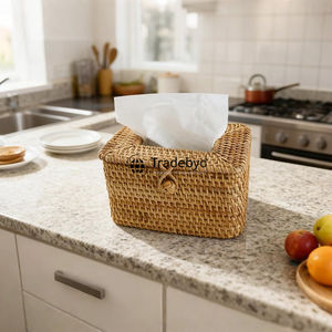 Elegante Caja de Pañuelos Cuadrada de Ratán Hecha a Mano para Decoración del Hogar, Diseño Tejido Natural, Duradero y con Estilo, Tradebyd - Product Image 2