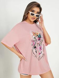 Camiseta de algodón de alta calidad para mujer, nueva moda, Color sólido, logotipo personalizado, estampado, ajuste holgado, medio cuello redondo, verano, suministro al por mayor - Product Image 5