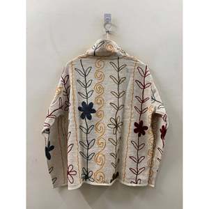 Ivory Wildflower Ladies <b>Leather</b> <b>Jacket</b> Spring Stand Collar <b>Blazer</b> Embroidered Technique Custom Logo Sheep Skin Lightweight Short - Product Image 2