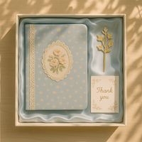 LABON Carnet A5 en tissu vintage brodé de fleurs bleues avec dentelle et rose pour cadeau romantique et écriture quotidienne
