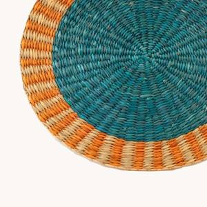 Wholesale Seagrass Placemat Handwoven <b>Round</b> <b>Table</b> Mat Blue Orange Pattern Rustic Coastal <b>Dining</b> <b>Table</b> Decoration Natural Fiber - Product Image 3