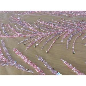 Blush Pink Luxury Fabric 100% Polyester Woven Organza Sheer Feature Beaded Palm Leaf Design Lightweight 70GSM In-stock Plain - Product Image 2