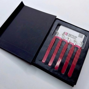 Vente en gros GETUP BROSONS IMPEX Pince à épiler pour extensions de cils en acier inoxydable anti-magnétique avec revêtement en poudre rouge, poignée diamantée et pointe argentée - Product Image 5