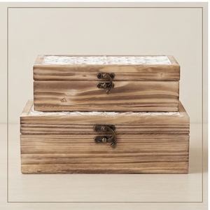 Coffret à bijoux en bois de manguier, design rectangulaire sculpté, boîtes de rangement pour chambre à coucher, style classique, fermoir en fer - Product Image 3