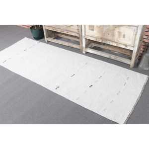 Vintage <b>Runner</b> Rug 2.7x7.5 ft, White <b>Red</b> Check Rug Wool - Product Image 4