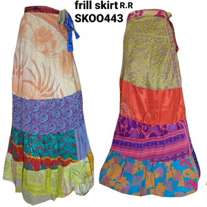 Vintage Saree Frill Rayon Falda Wrap Dress Empire Waist Boho Bohemian Mujeres Beach Gypsy Dress - Product Image 2