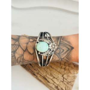Emerald Valley Turquoise & Sterling <b>Silver</b> <b>Cuff</b> <b>Bracelet</b> Handmade by Navajo Artisans-Cultural Collectible Jewelry - Product Image 2