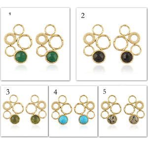 Pendiente de piedra preciosa de jaspe dálmata natural Ajuste de punta redonda Latón chapado en oro push back colgante gota joyería de moda - Product Image 2