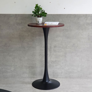 Mesa de Bar Redonda Contemporánea de 60 cm con Patas de Hierro, Diseño Tulipán, Base de Madera de Acacia de 25 mm de Grosor-BB021 - Product Image 2