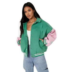 Chaqueta universitaria ligera de moda para mujer Diseño de moda moderno Detalles acanalados Relleno de algodón Bordado de cuero de piel de vaca - Product Image 5