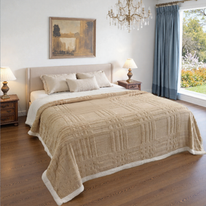 Manta de felpa cálida de doble cara reversible de Polonia, suave forro polar marrón taupe para cama, entrega rápida en la UE - Product Image 1