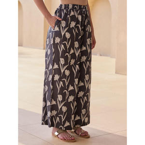 Chiffon Wide-Leg <b>Palazzo</b> Pants with Digital Floral <b>Print</b> Elastic Mid Waist - Product Image 2