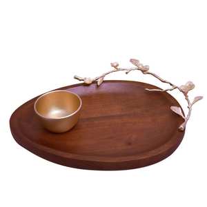 Juego de 2 Bandejas para servir con estilo para restaurante, Hotel, vajilla, decoración para servir, Color marrón, diseño moderno, bandejas para servir de madera y metal - Product Image 6