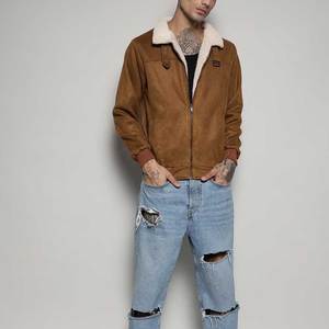 Veste en daim pour homme en tissu polaire respirant de poids lourd Style streetwear Prix bas Veste en cuir de vachette à fermeture éclair en daim - Product Image 2
