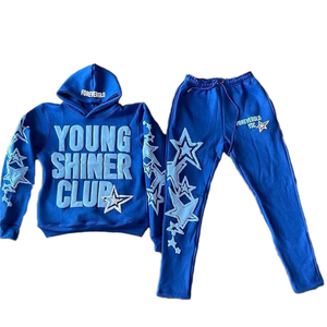 OEM Vintage Acid Washed Cotton Thick Zip up Applique <b>Embroidery</b> Patch Flared Full Tracksuits Mens Hoodies Sweatshirt <b>Sets</b> - Product Image 2