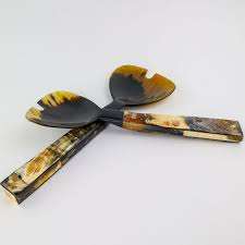 High Quality Real Viking Horn Salad Server 2 Pieces Buffalo Horn <b>Utensil</b> <b>Set</b> for Serving Salad Spoon and Fork Dinnerware <b>Sets</b> - Product Image 4