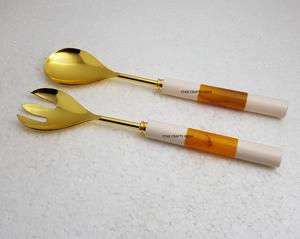 Lossy Stainless Steel ololden lated con Resin andandle tainless teteel ixing & ooooking alalad LAT erver poerving poons - Product Image 3