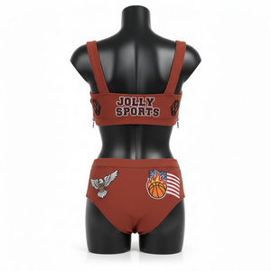 Conjunto de Bikini para Mujer, 220 GSM, Poliéster Suave con Spandex, Color Marrón Óxido, Paneles Laterales de Malla, Logotipo Bordado, Bikinis para Mujer - Product Image 4