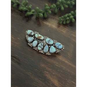 Barrette à cheveux vintage Paul Livingston Golden Hills, faite à la main, style cluster en turquoise et argent sterling - Product Image 2