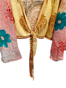 เสื้อเบลาส์แขนกระดิ่งผ้าไหมแบบนุ่มหรูหราสำหรับผู้หญิงเสื้อแจ็คเก็ตเอวลอยลายดอกไม้แบบอินเดียของขวัญสำหรับเสื้อสั้นของเธอ - Product Image 3