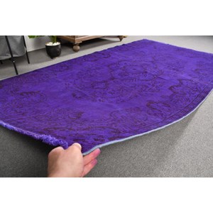Alfombra de lana turca vintage de 4 pies x 8,5 pies, área grande, diseño de retazos de gran tamaño, látex para habitación de adolescentes, rompecabezas rectangular, pasillo - Product Image 4