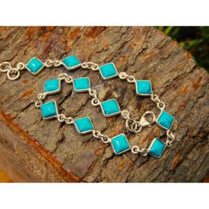 Pulsera de plata esterlina 925 turquesa, pulsera de boda con cuentas finas minimalistas, regalo para ella en azul - Product Image 4