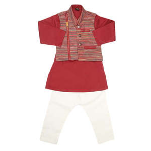 ชุดเสื้อกั๊กและกางเกงสำหรับเด็กผู้ชาย - สีแดงเลือดหมู - Product Image 3