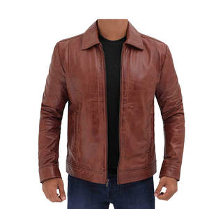 Blouson léger en similicuir pour homme avec col montant, veste d'hiver pour moto, finition tannée - Product Image 2