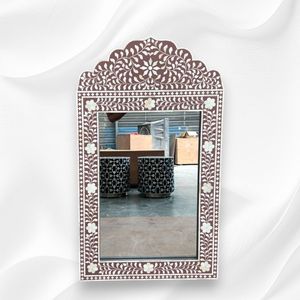 Miroir rond de luxe artistique en incrustation d'os, fait main en Inde, design Art Déco écologique pour mur - Product Image 3