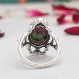 Elegante estilo Vintage 925 plata esterlina rubí zoisita declaración anillo hecho a mano boda joyería regalo para ella - Product Image 5