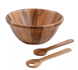 AK Bol de service rond en bois sculpté en laiton de couleur noyer Ensemble de 3 pour restaurant et hôtel - Product Image 2