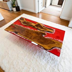 Restaurant Dining Room Solid Walnut <b>Wood</b> Slab Live <b>Edge</b> Epoxy Dining Table Solid <b>Wood</b> Resin Top Table - Product Image 1