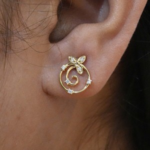 Boucles d'oreilles en diamant pavé or 18K, bijoux Push Back, boucles d'oreilles en diamant rond faites à la main - Product Image 1