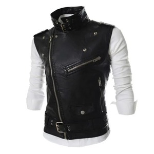 Spring and Autumn Fashion Personality Duo Pull Chain Leather Vest Men's Slim Fit <b>Large</b> Polo Neck Short Leather Vest - Product Image 4