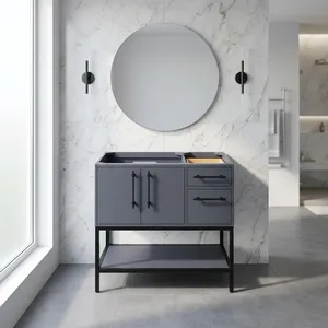 Meuble de salle de bain moderne en bois massif écologique avec miroir encadré finition acier bleu pour usage hôtelier - Product Image 3