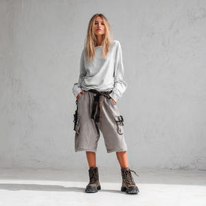 Women's High Waist Acid Wash Sweat <b>Shorts</b> Wide Legs <b>Cargo</b> Fit Oversized Vintage Wash High Quality Fashion Wear - Product Image 5