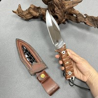 Couteau tactique à lame fixe Full Tang 5Cr13MoV, épaisseur 5,5 mm, couteau de chasse et de camping avec manche en bois texturé et étui en cuir