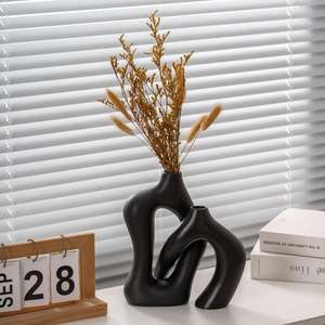 Juego de 2 Macetas de Metal para Plantas Artificiales, Jarrones Decorativos Modernos con Acabado Blanco y Negro, Estilo Americano - Product Image 2