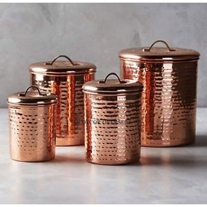 กล่องเก็บอาหารโลหะทรงกลมทำจากทองแดงแบบโบราณใช้สำหรับเก็บเครื่องครัว - Product Image 5