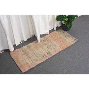 Tapis en laine turque vintage de 14x33ft, patchwork orange et vert, tissage plat pour décorations de salon avec support en latex - Product Image 3