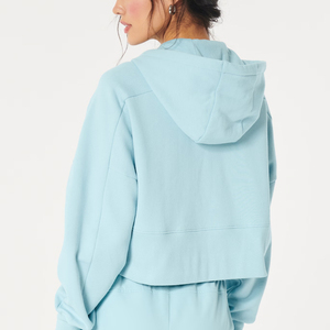 Sweat-shirts à capuche courts à fermeture éclair intégrale respirants fabriqués en usine, poches ourlées, ourlet inférieur personnalisé, impression sérigraphique, style streetwear pour femmes, hiver - Product Image 3