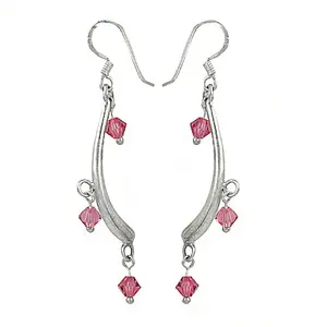 Boucles d'oreilles pendantes en argent 925 avec cristal rose, bijoux pour femmes - Product Image 1